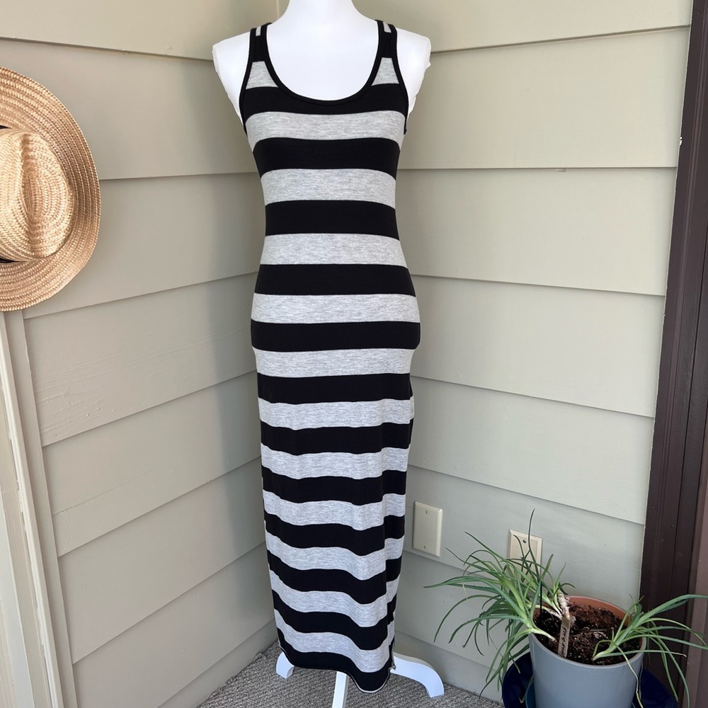 Forever 21 Racerback Maxi Dress Modal Blend Striped Black Gray Women’s Small